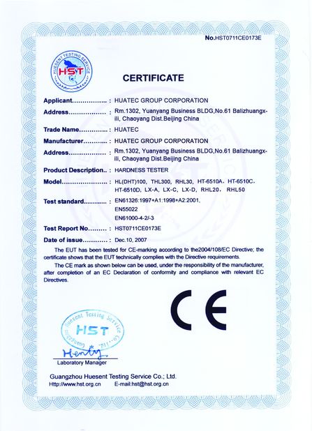 CHINA HUATEC GROUP CORPORATION zertifizierungen